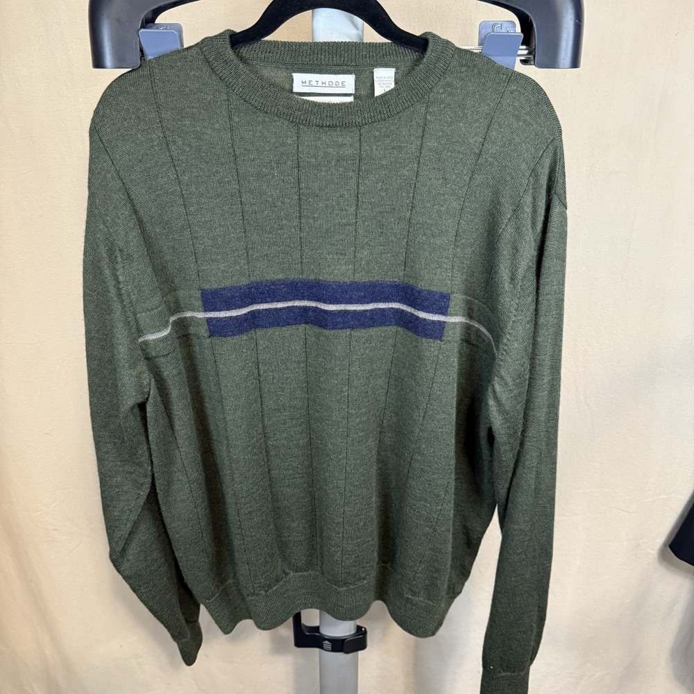Methode Men's Green Large Merino Wool‎ Crew Neck Sweater
